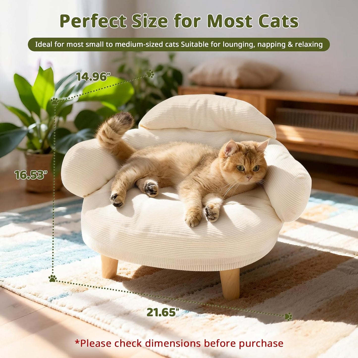 Cat Sofa Furniture-Style Pet Bed with Removable Cotton Velvet Cover, S