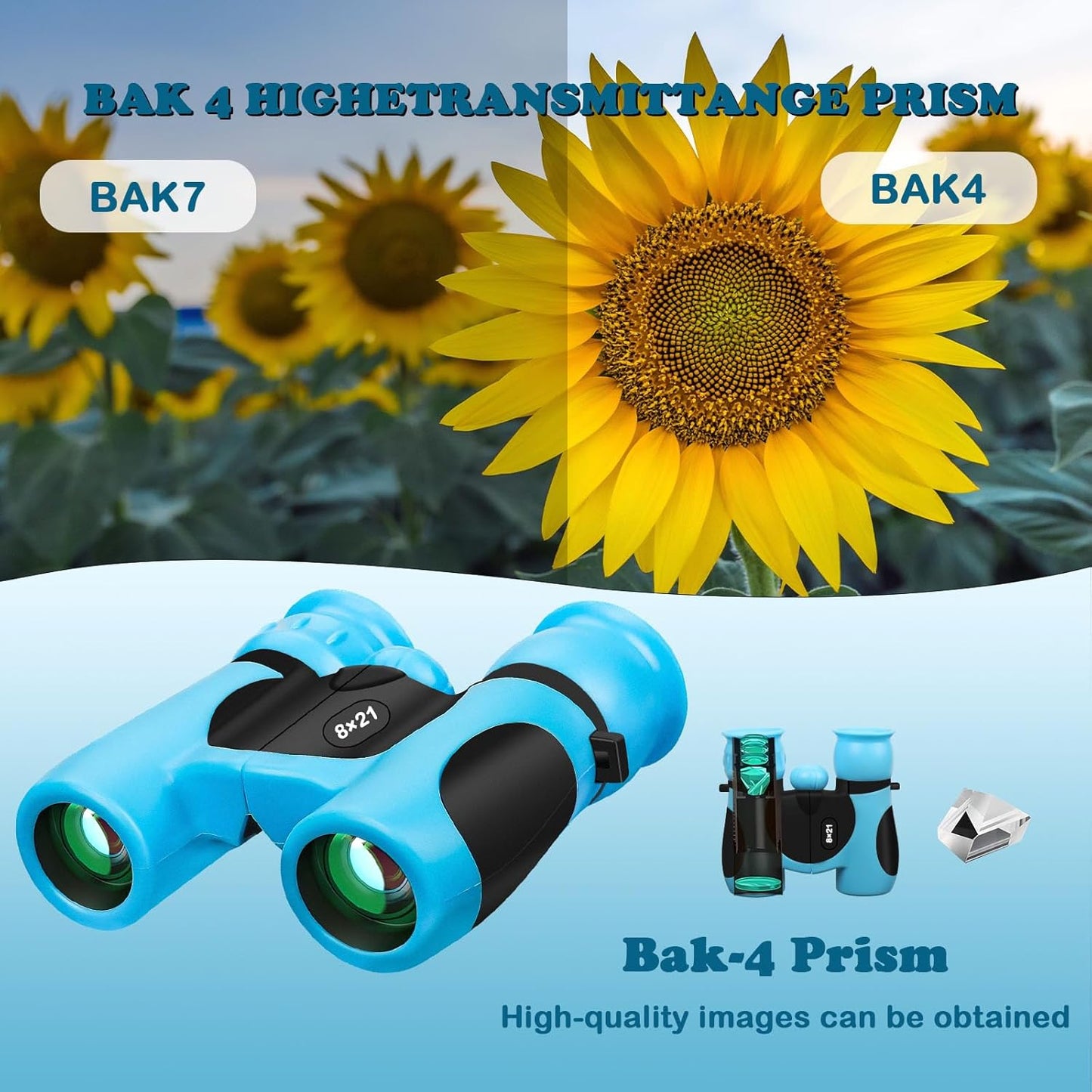 BLACKICE Binoculars for Kids, High-Resolution 8x21, Kids Binoculars Gift Set for Boys & Girls, Shockproof & Compact for Bird Watching, Travel, Hiking, Camping, Hunting, Children Outdoor Gear(Blue)