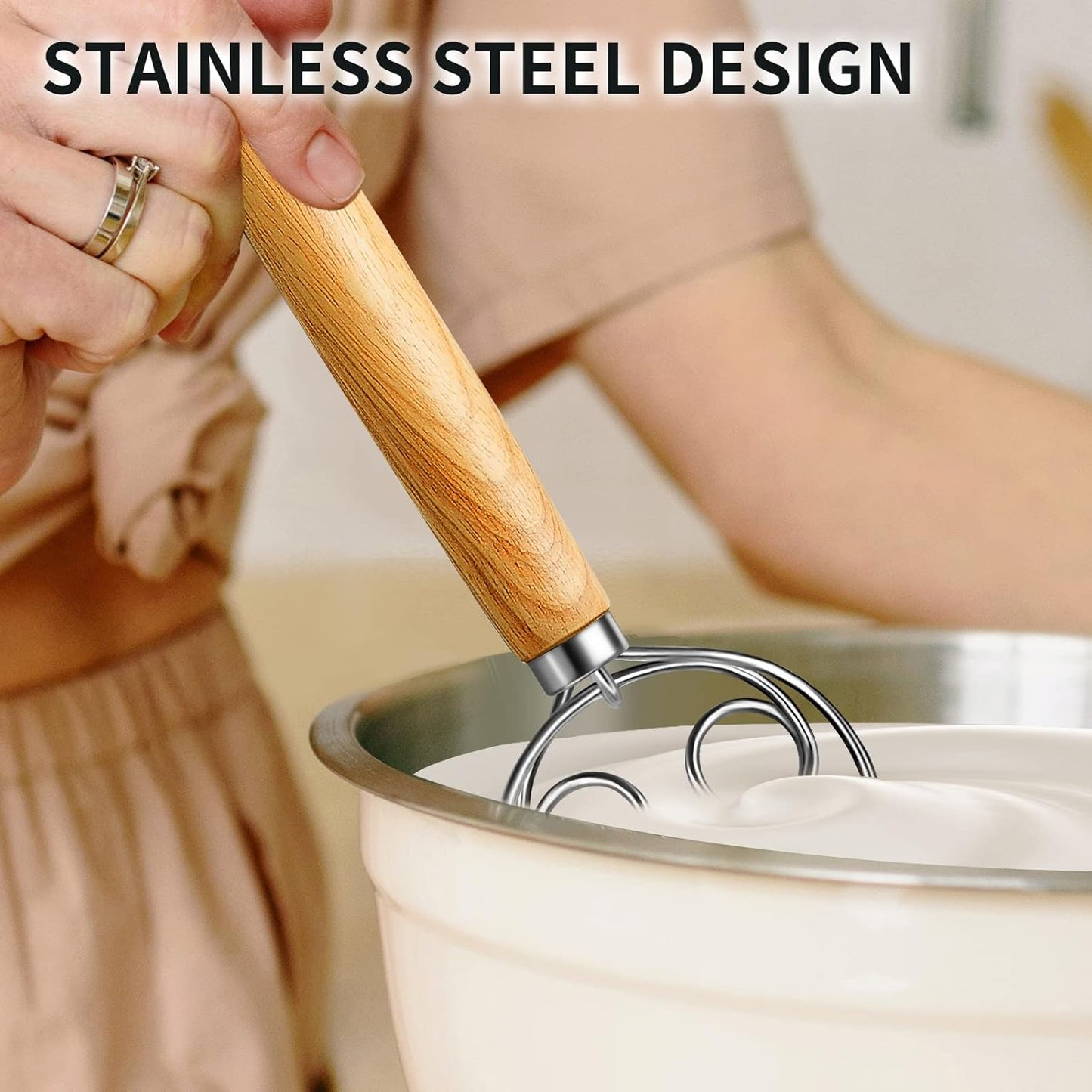 TEEVEA Danish Dough Whisk Stainless Steel Dough Hook Dutch Whisk for S