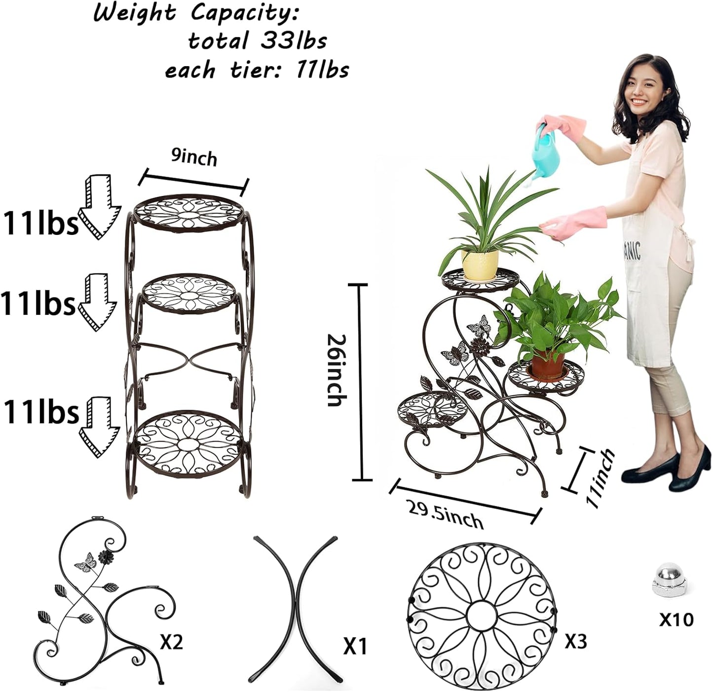 HLC 3 Tier Tall Plant Stand Outdoor Flower Stand Flower Pot Holder Dis