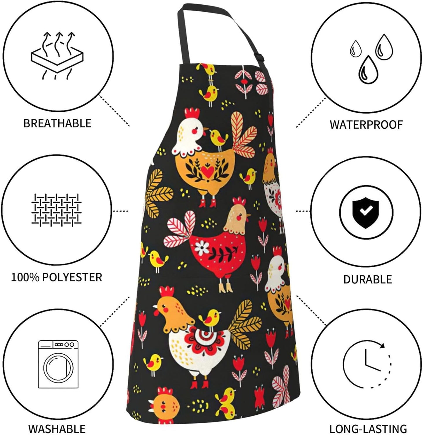 Cute Rooster Chickens Print Laundry apron 28x33 In Waterproof Kitchen 