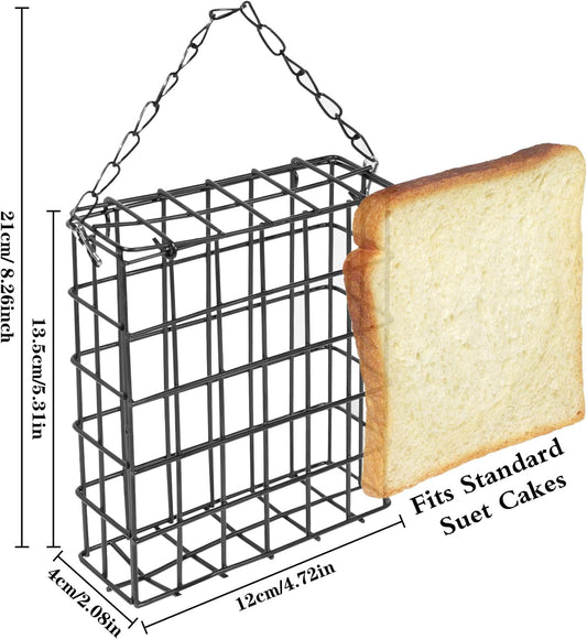 4 Pcs Suet Bird Feeders for Outside Hanging, Metal Wild Bird Food Cage with Heavy Duty Chain & Secure Latch, Single Suet Cake, One Suet Capacity for Suet Cakes Bread Fruit