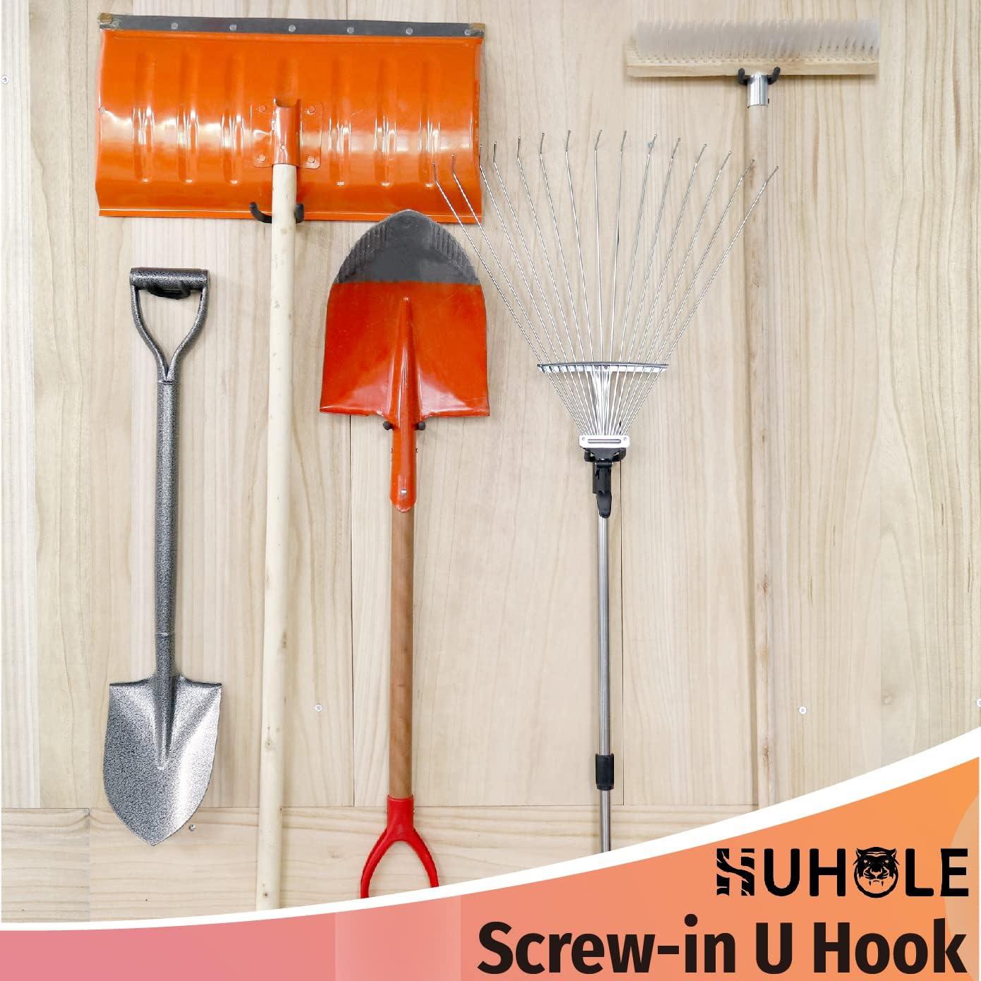 HUHOLE 16 Pack Screw in U Hook Value Set Multi-Purpose Wall Organizers Vinyl Coated Steel Utility Hangers U Hooks for Hanging Garden Tools Mops Brooms and Home Items Black