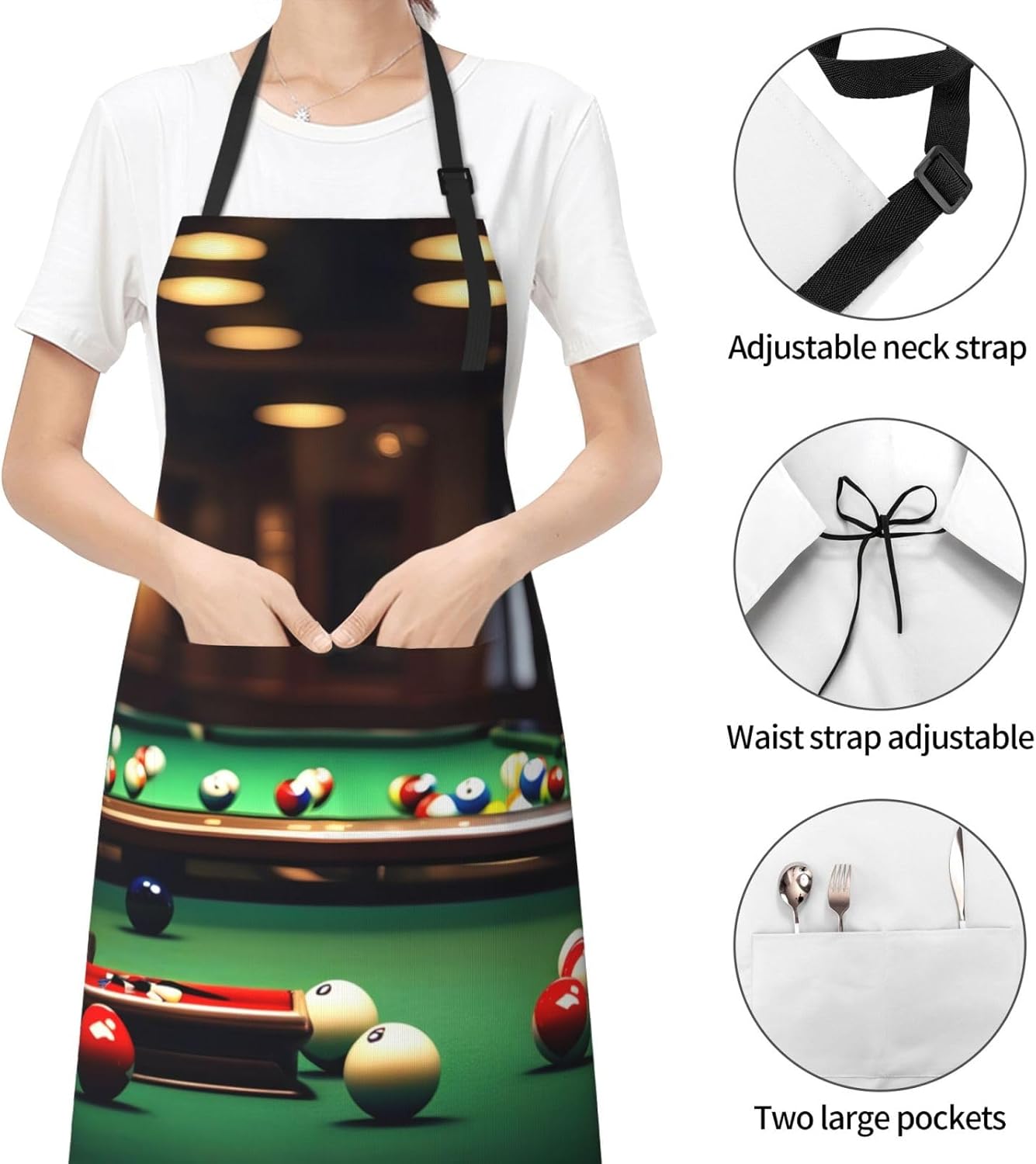 Billiard Print Laundry apron 28x33 In Waterproof Kitchen Apron with Pockets for Cooking Baking