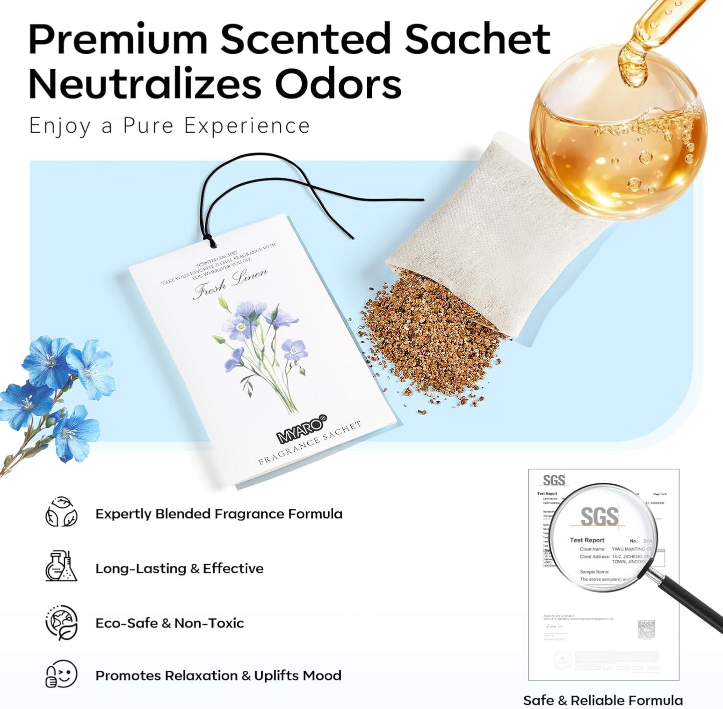 MYARO 12 Pack Fresh Linen Scented Sachets for Drawer, Closet & Car Air Freshener Bags | Odor Eliminator & Fabric Refresher | Crisp, Clean Home Fragrance Gift Set