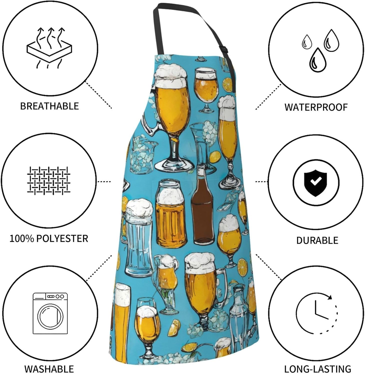 Beer Bubble Print Laundry apron 28x33 In Waterproof Kitchen Apron with