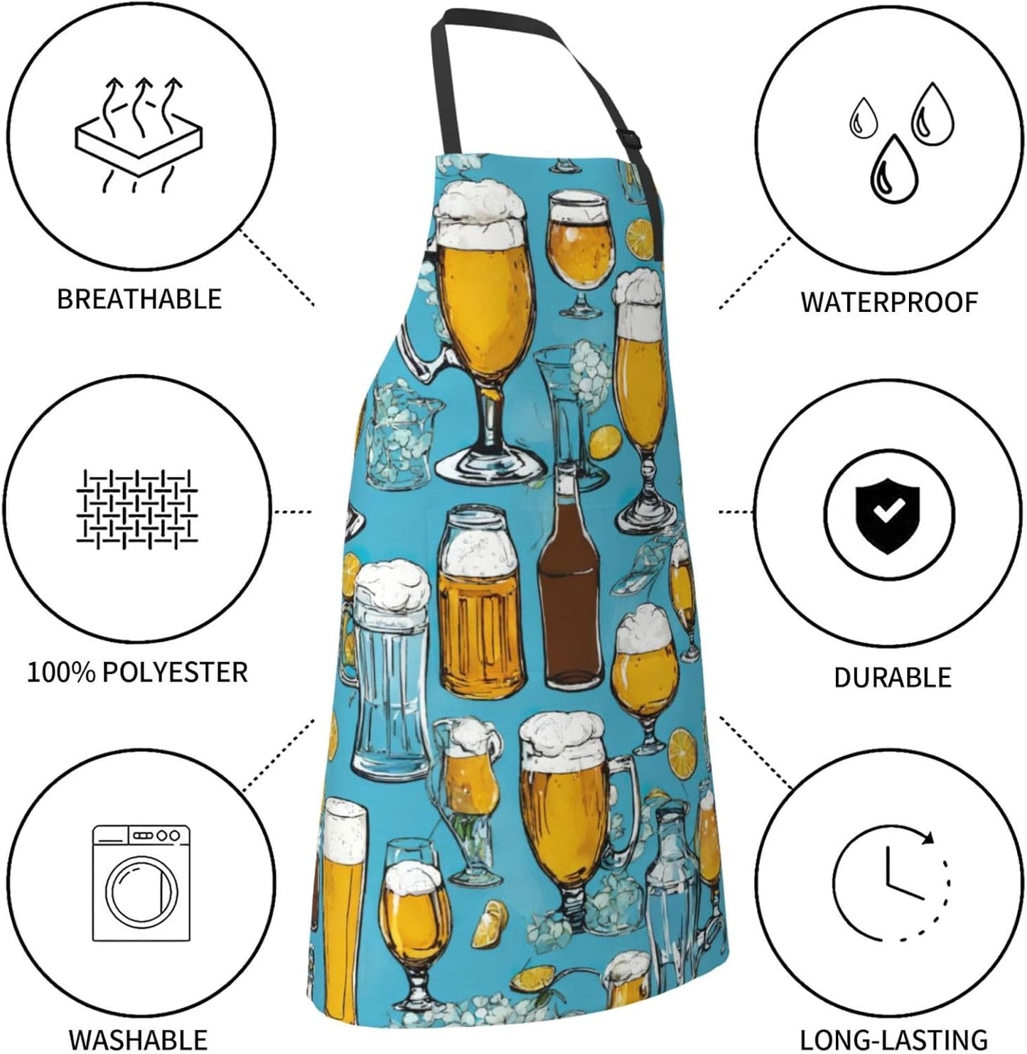 Beer Bubble Print Laundry apron 28x33 In Waterproof Kitchen Apron with Pockets for Cooking Baking