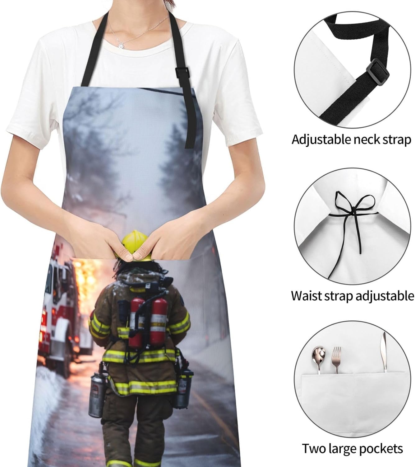 Firefighter Fireman Flame print Waterproof chef's apron with pocket apron for kitchen cooking baking barbecue and gardening