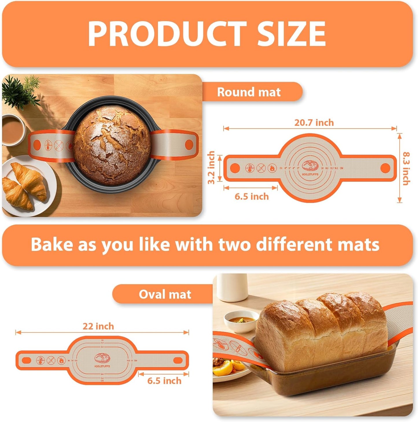 Silicone Bread Sling Oval and Round, 2Pcs Non-Stick Reusable Bread Sling, Sourdough Tools & Dutch Oven Accessories, Orange