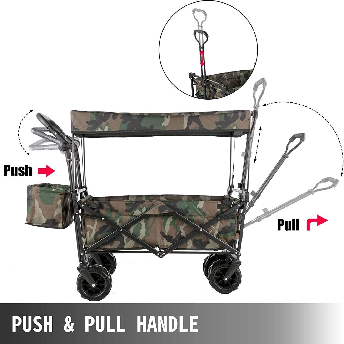 Collapsible Wagon Cart, w/Removable Canopy 600D Oxford Cloth, for Beach, Garden, Camouflage