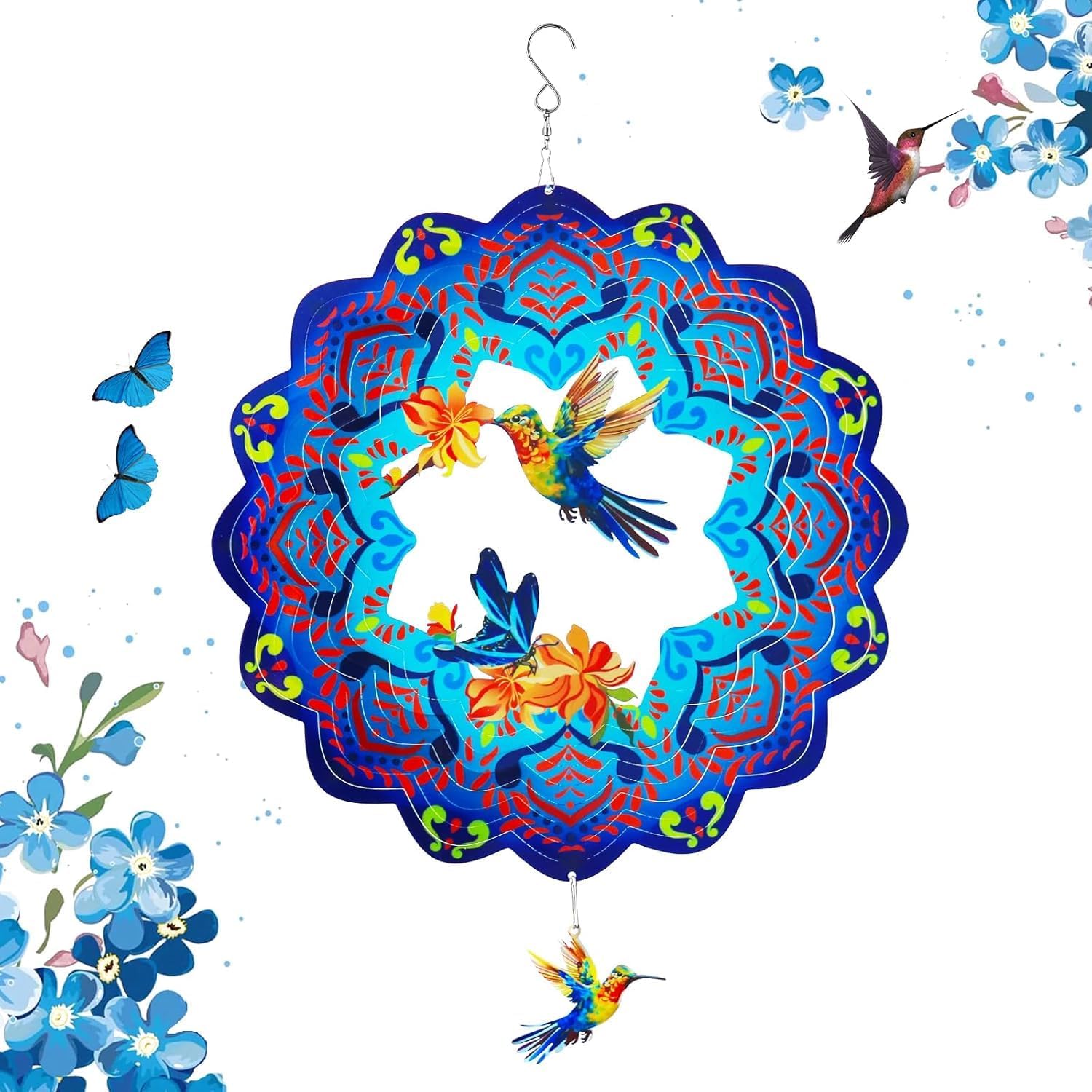 Wind Spinners,12 inch Hummingbird with 360° Swivel Hook for Yard and G