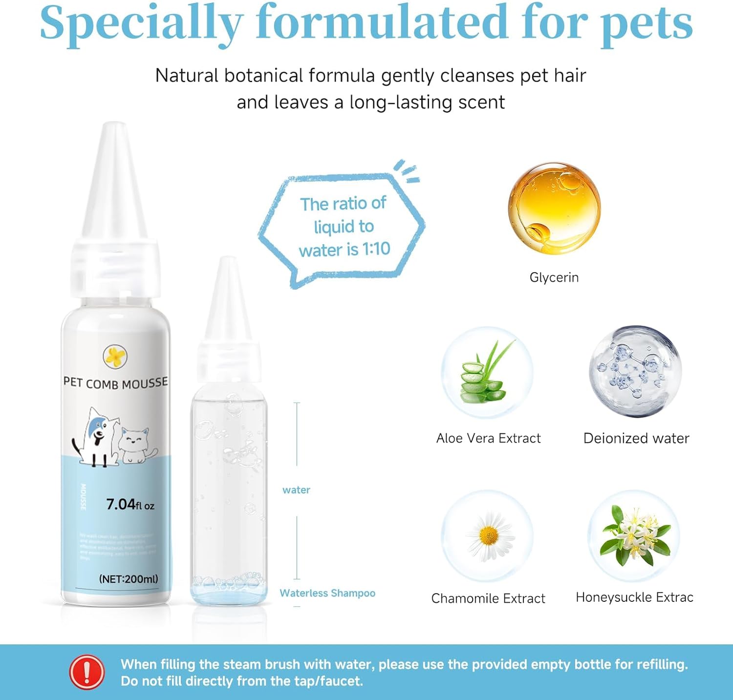 Pet Steam Brush for Dog & Cat – 3-in-1 Spray Hair Removal Comb for She