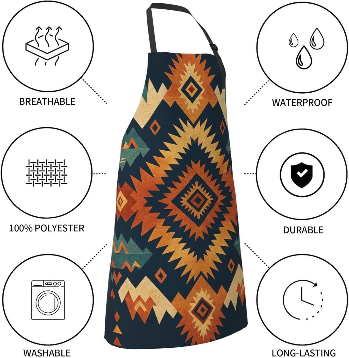 YANYU Geometric Tribes Print 28x33 In Kitchen Apron Stylish Chef Apron with Pockets for Cooking Baking Painting