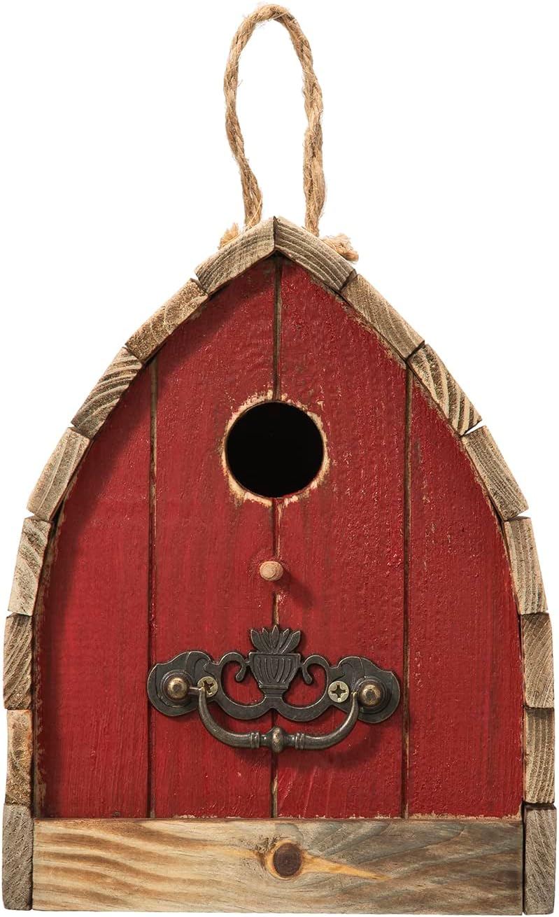 Glitzhome 8.5" H Washed Red Distressed Solid Wood Birdhouse Garden Han
