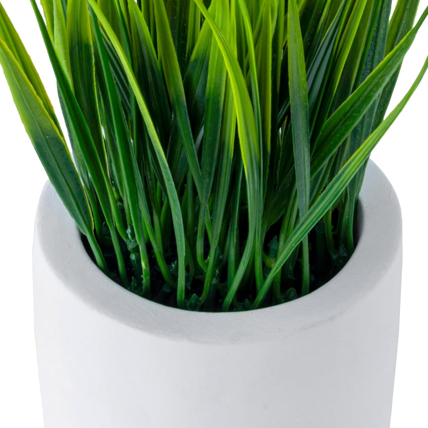 MyGift Artificial Grass Plants in Modern Cylindrical White Cement Pots, Decorative Faux Greenery Plant in Tabletop Planter, Set of 2