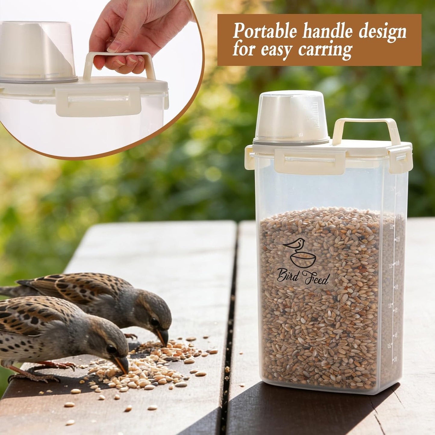 2 Pcs 3.17 Qt/3 L Bird Seed Storage Container Airtight- Portable Plast