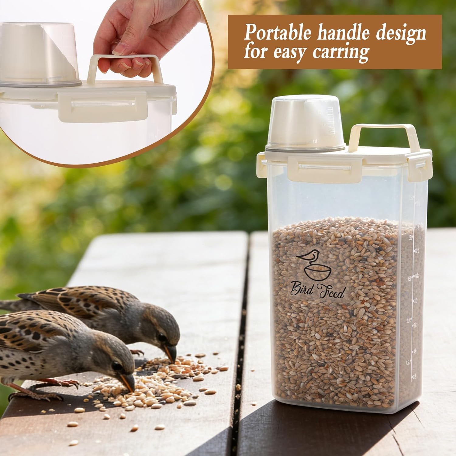 2 Pcs 3.17 Qt/3 L Bird Seed Storage Container Airtight- Portable Plast