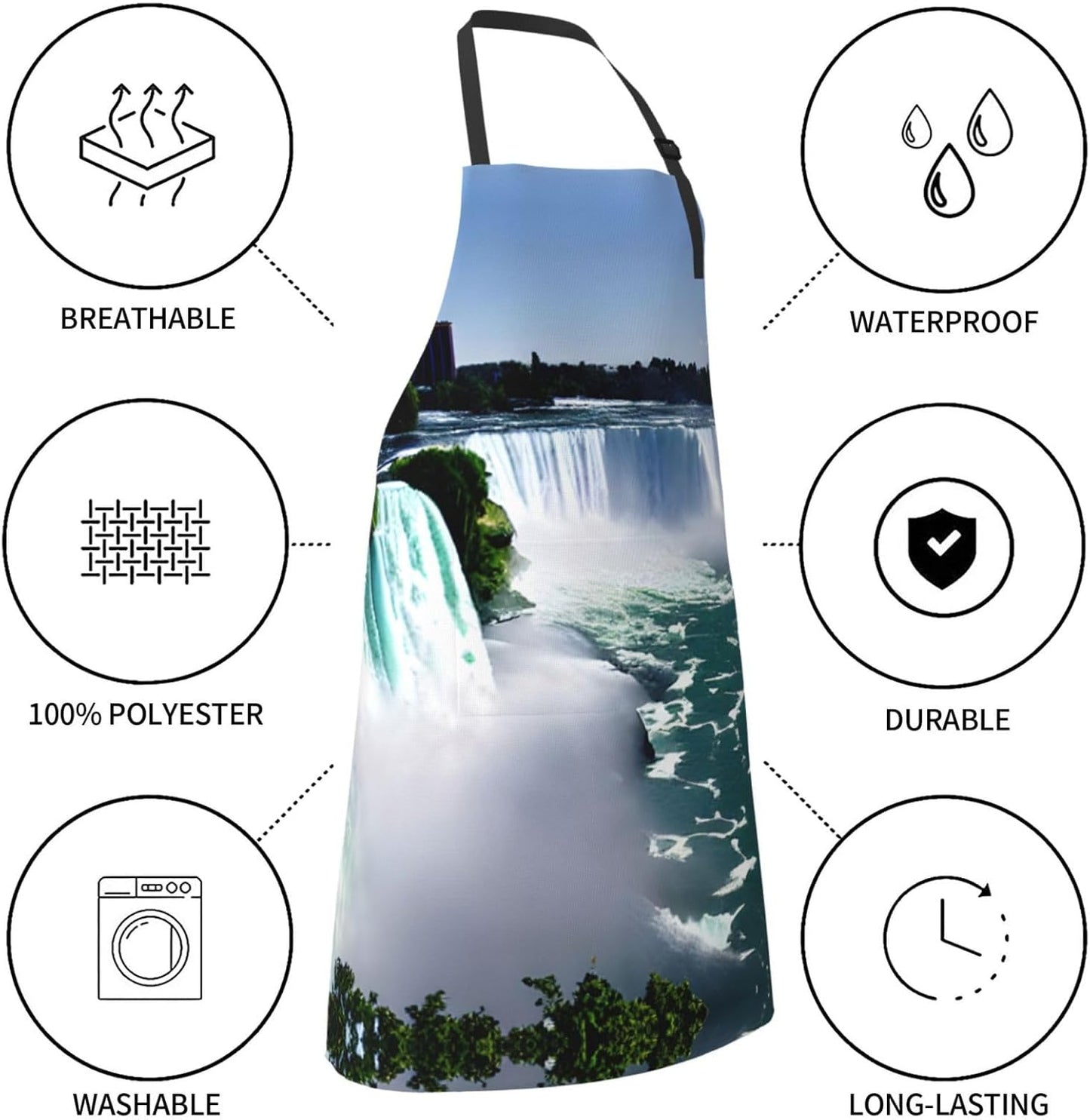 Niagara Fall print Waterproof apron with pocket adjustable cooking apron for adult kitchen bibs to bake