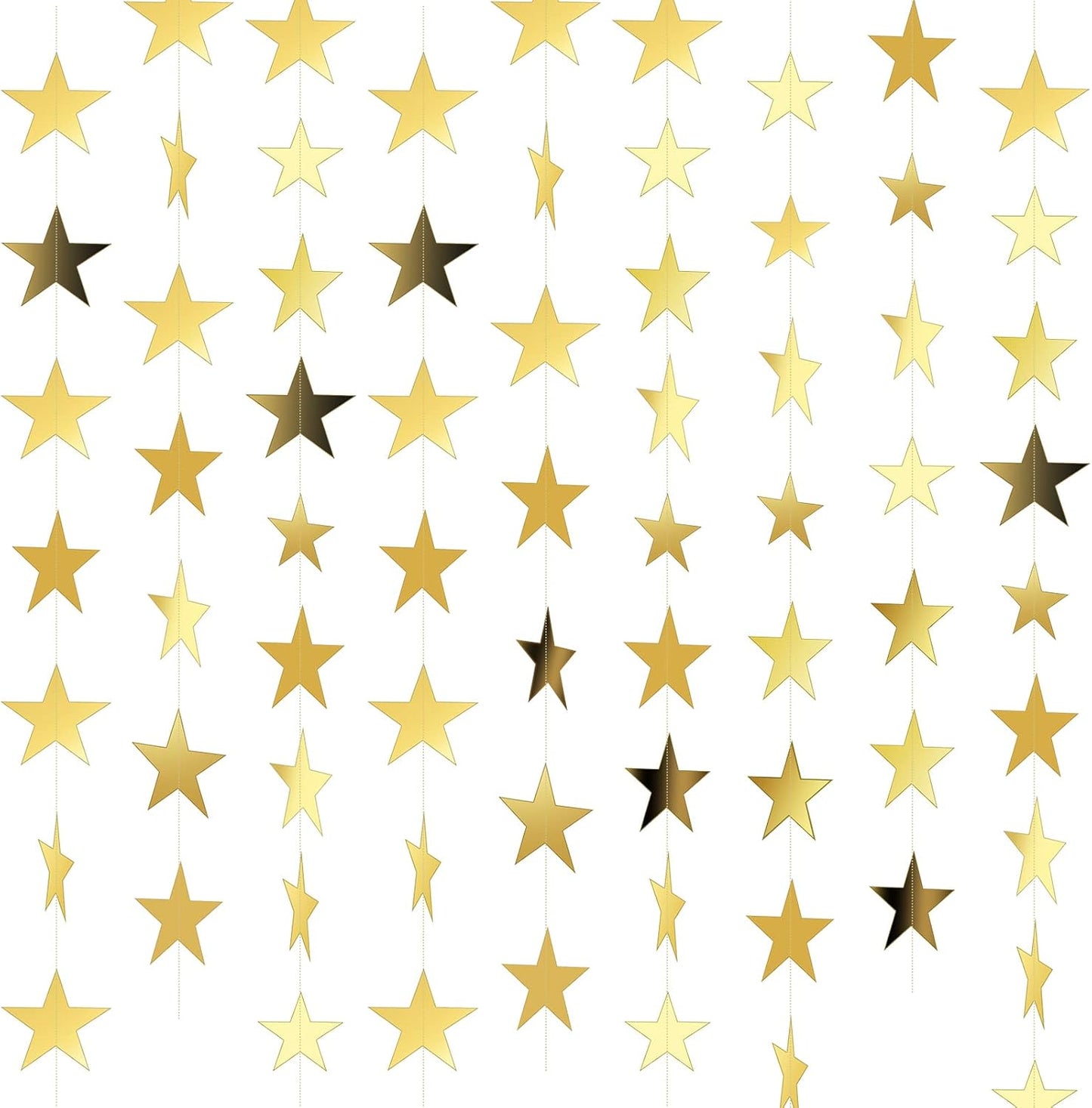 Spakon 65 Feet Glitter Star Paper Garland Banner Hanging Decoration Star Streamers Double Side 2026 Graduation Decorations for Wedding Birthday Festival New Year Party Decoration (Gold)