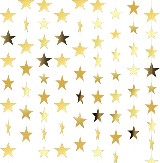 Spakon 65 Feet Glitter Star Paper Garland Banner Hanging Decoration Star Streamers Double Side 2026 Graduation Decorations for Wedding Birthday Festival New Year Party Decoration (Gold)