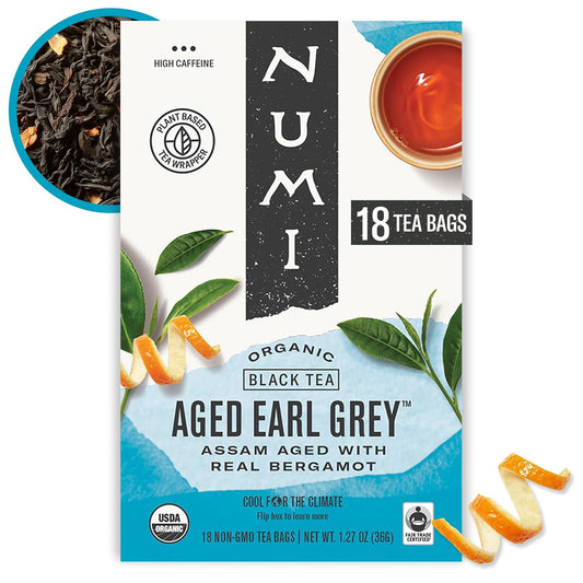 Numi Organic Aged Earl Grey Tea | 18 Black Tea Bags | Assam Black Tea with Real Bergamot | Caffeinated