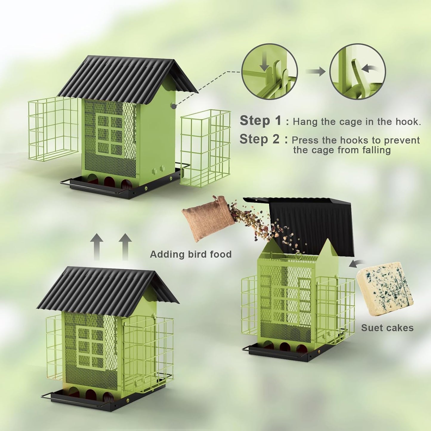 Bird Feeders for Outdoors Hanging, Metal Bird Feeder with Double Suet 