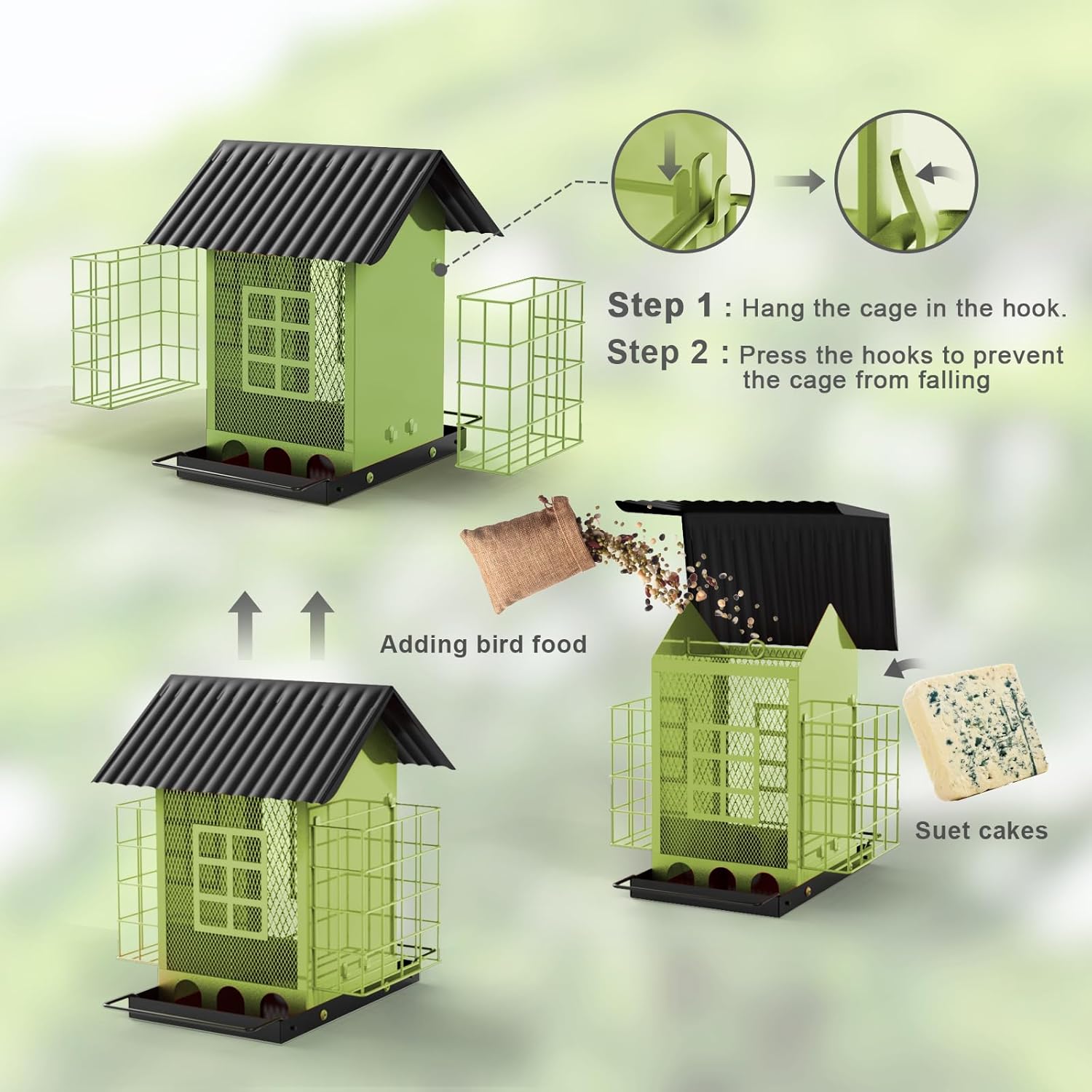 Bird Feeders for Outdoors Hanging, Metal Bird Feeder with Double Suet 