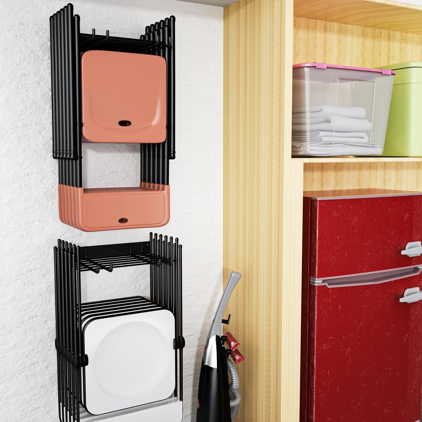 Folding Chair Storage Rack for Garage, 2-Pack Heavy Duty Wall Mount Garden Tool Organizer, Utility Hooks for Lawn, Beach & Camping Chairs, Max Load 240 lbs