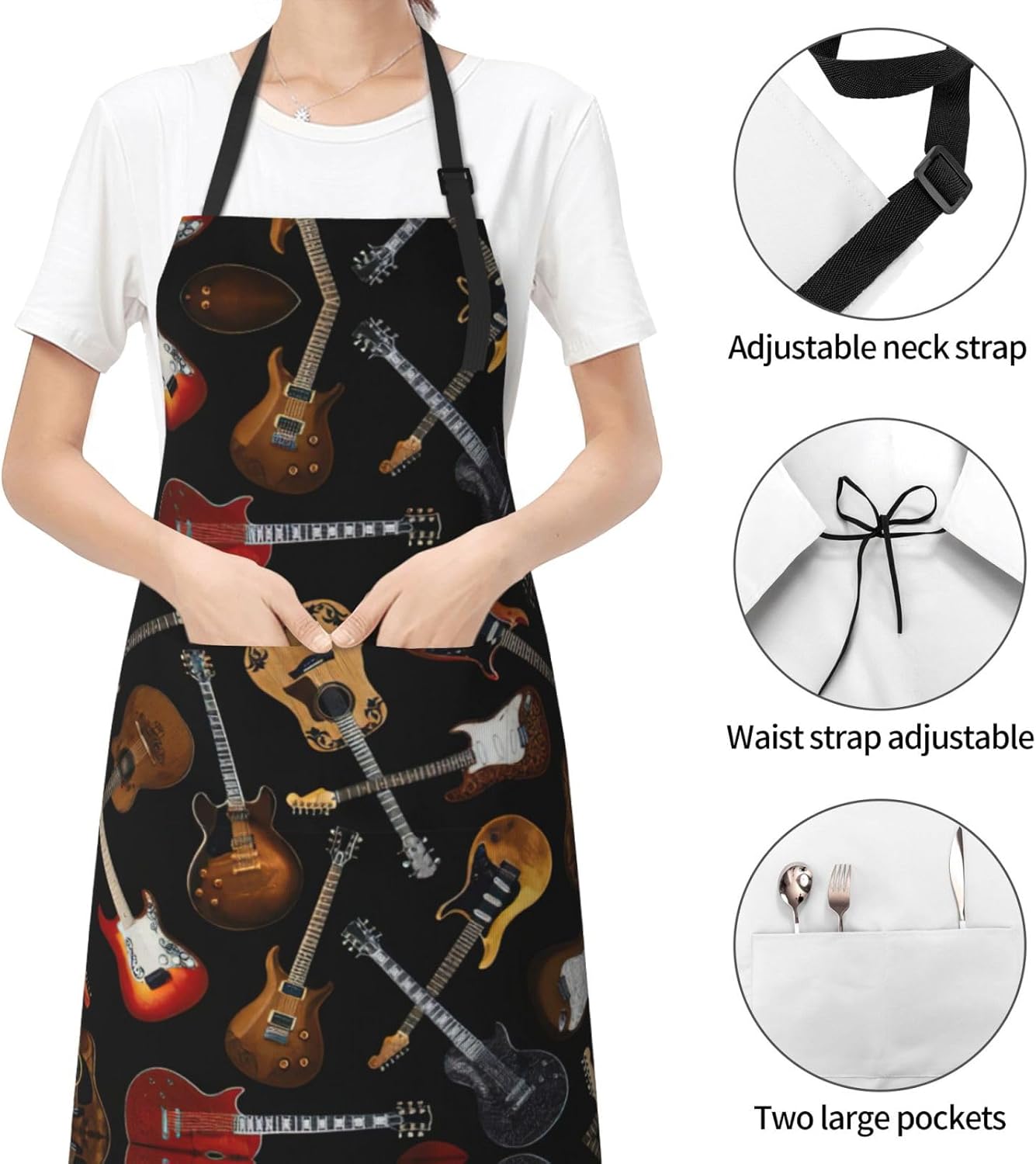 Guitars print Waterproof apron with pocket adjustable cooking apron for adult kitchen bibs to bake
