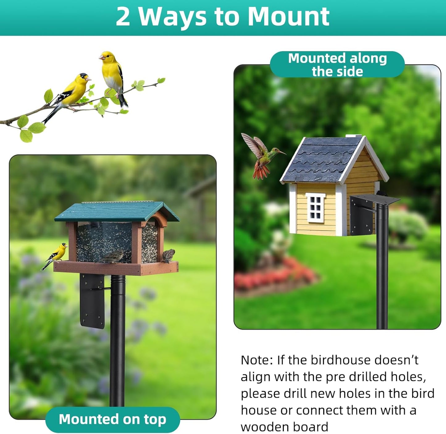 Bird House Pole,60 Inch Heavy Duty Bird Feeder Pole Mount Kit for Outdoors, 5-Prong Base, Splicing Adjustable Feeding Stand Station for Birds Watching,Weather Station (Birds House Not Included)