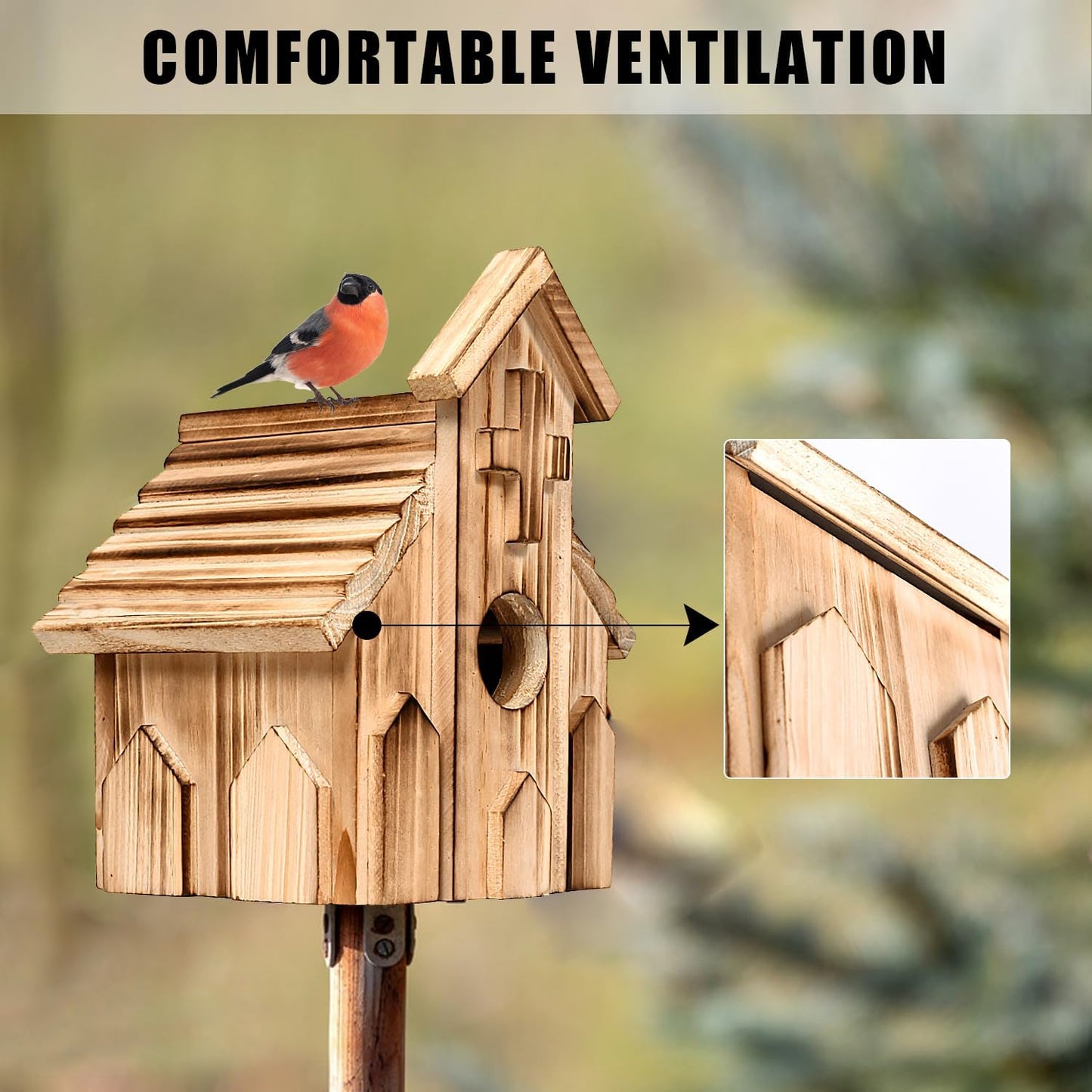 Church-Shaped Wooden Birdhouses, Cross Design Bird Houses for Outside, Hanging Birdhouse for Bluebird, Robin, Cardinal, Sparrow, and Finch, Bird Nesting Box for Outdoor Garden Decoration