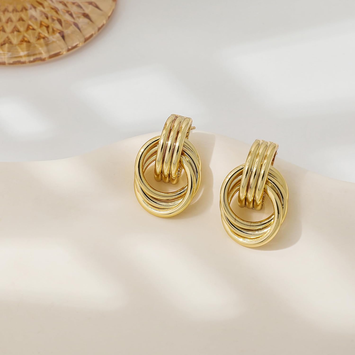 Trendy Gold Plated Knot Earrings for Women Chunky Statement Drop Dangl