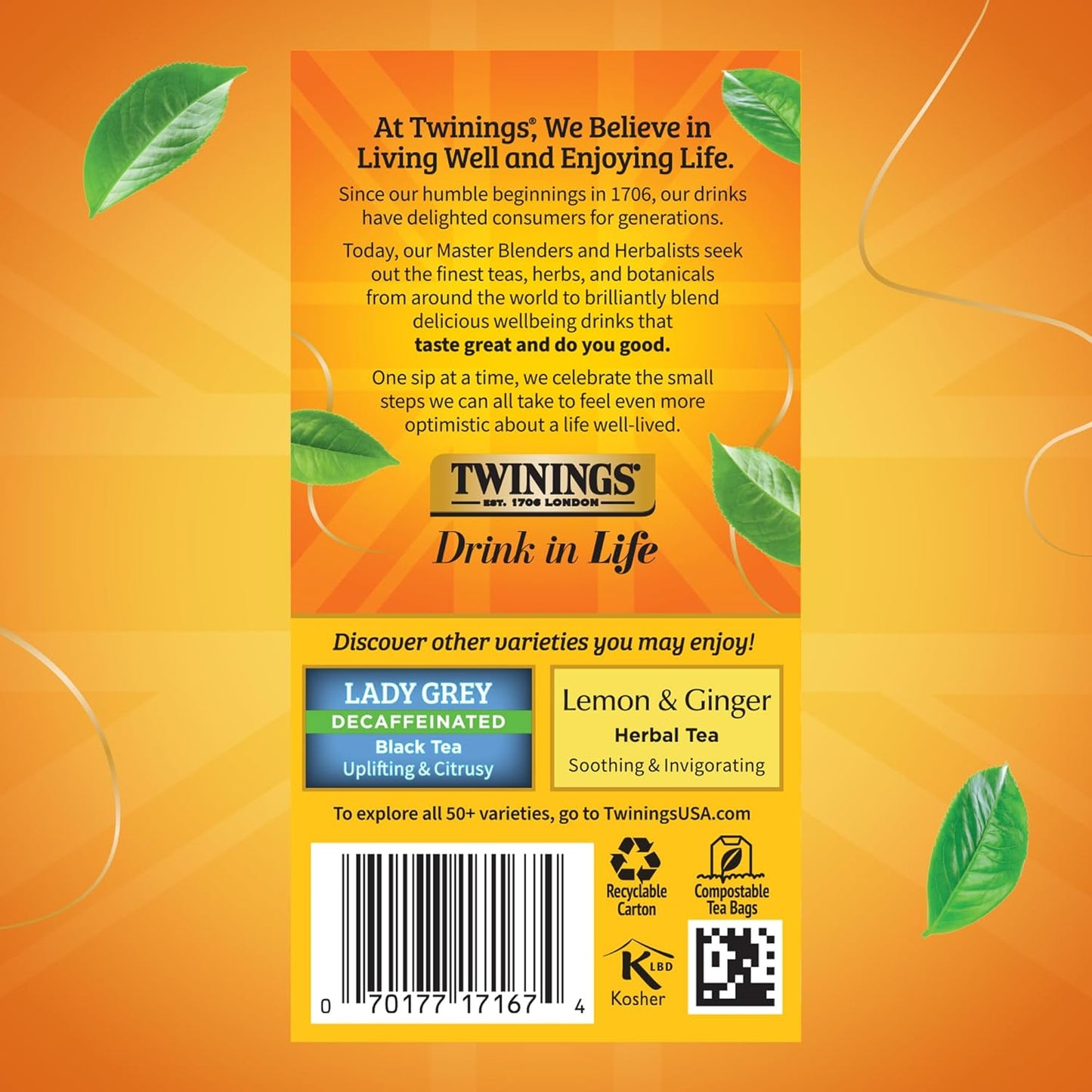 Twinings Earl Grey Decaf Black Tea - Refreshing Earl Grey Decaffeinated Tea Bags with the Flavor of Bergamot and Citrus, Individually Wrapped Decaf Tea Bags, 20 Count