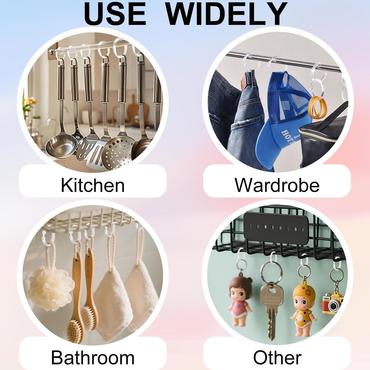 12 PCS Clear Plastic Shower Curtain Rings, Easy Snap Closure Shower Curtain Hooks