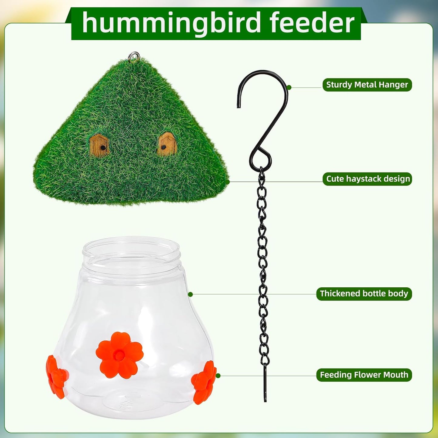 Hummingbird Feeders for Outdoors Hanging - Mushroom House Shape Bird Drinker, Water Resistant Leak Proof,Garden Birds Watching Patio Decoration with 3 Silicone Flower Feeding Ports (Tie dye Flower)