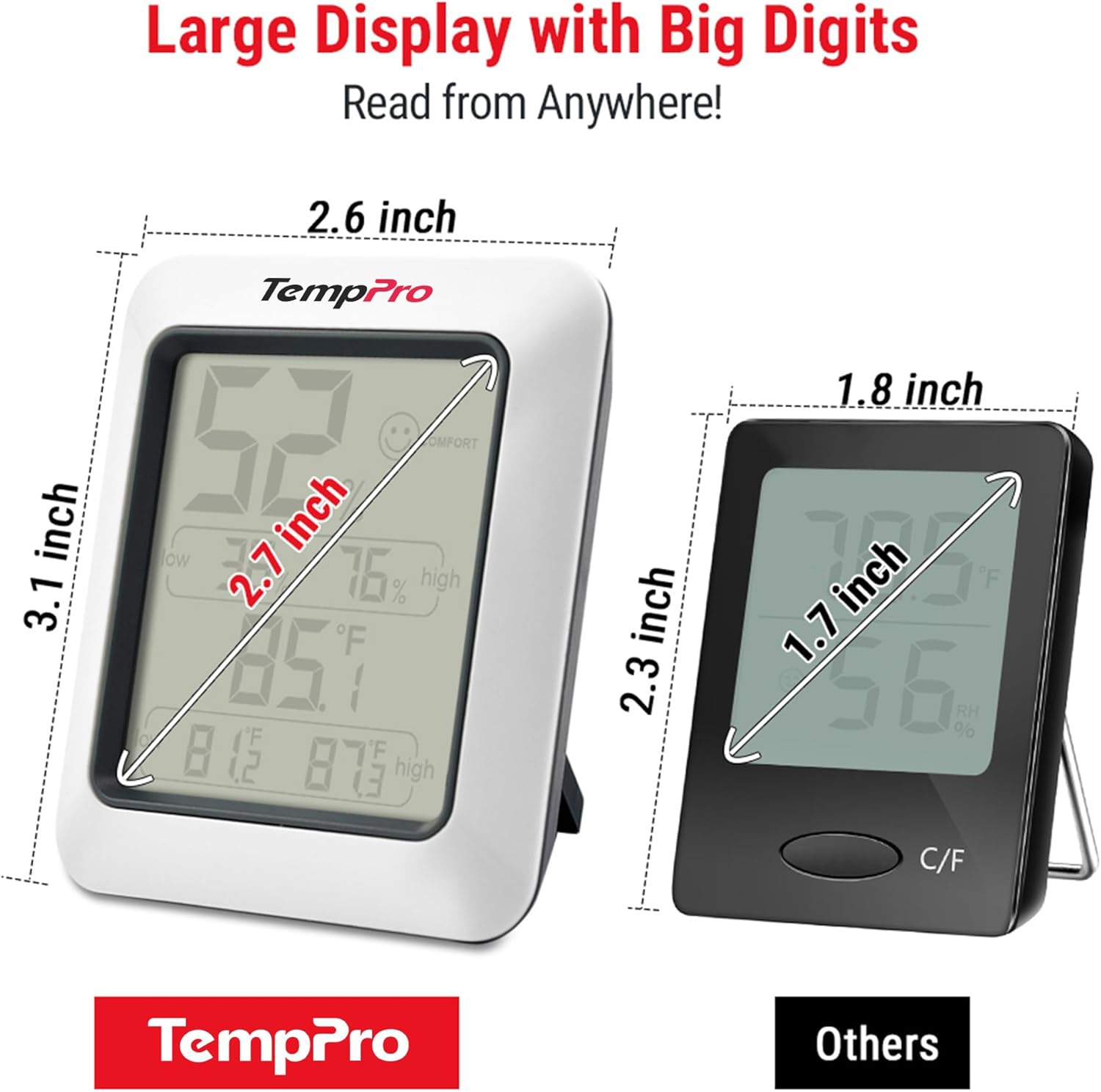 TempPro TP50 Digital Hygrometer Indoor Thermometer Room Thermometer an