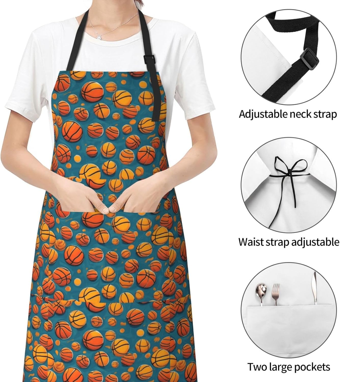 YANYU basketball Print 28x33 In Kitchen Apron Stylish Chef Apron with Pockets for Cooking Baking Painting