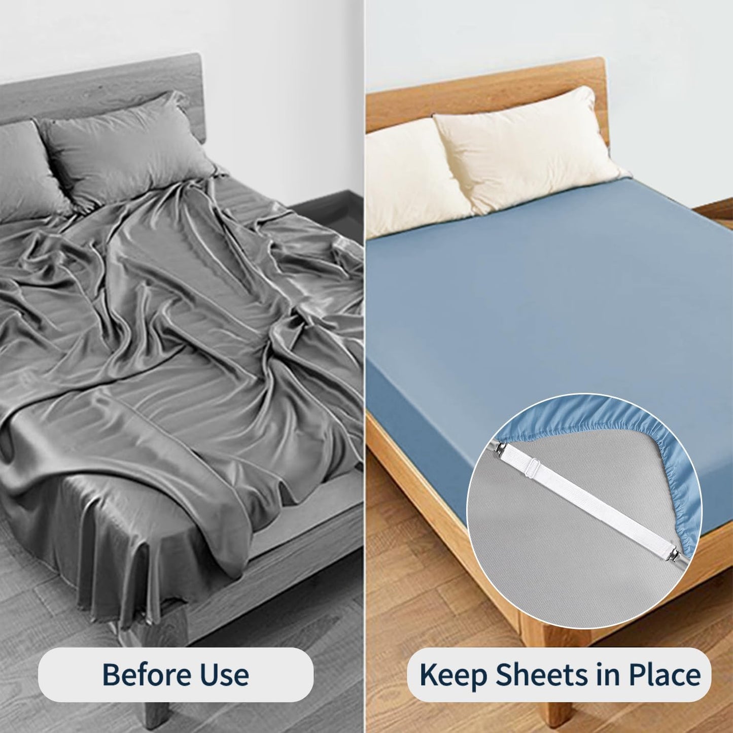 Bed Sheet Straps, Sopito Adjustable Elastic Fitted Sheet Corner Holders Straps to Stay in Place, Non-Slip Fasteners Clips Compatible for Crib to King Size Bed, White 4Pcs
