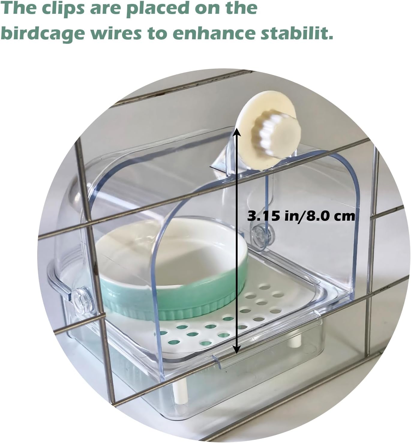 Bird Cage Feeder with Ceramic Bowl,2 in 1 No Mess Bird Feeder and Transparent Parakeet Bathtub with Bottom Drawer Hanging Tube Shower Box for Birds Budgies Parakeet Small Parrot Cockatiels