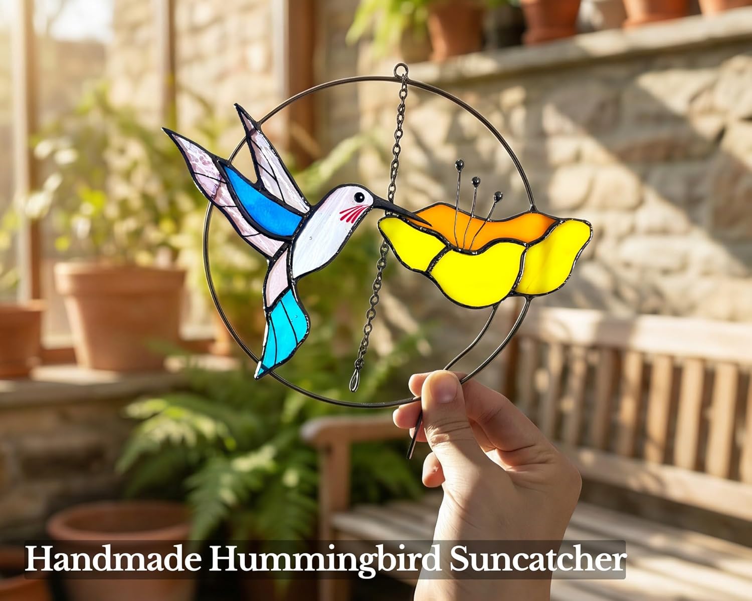Hummingbird Stained Glass Bird Suncatcher for Mom, Grandma, Women - Re