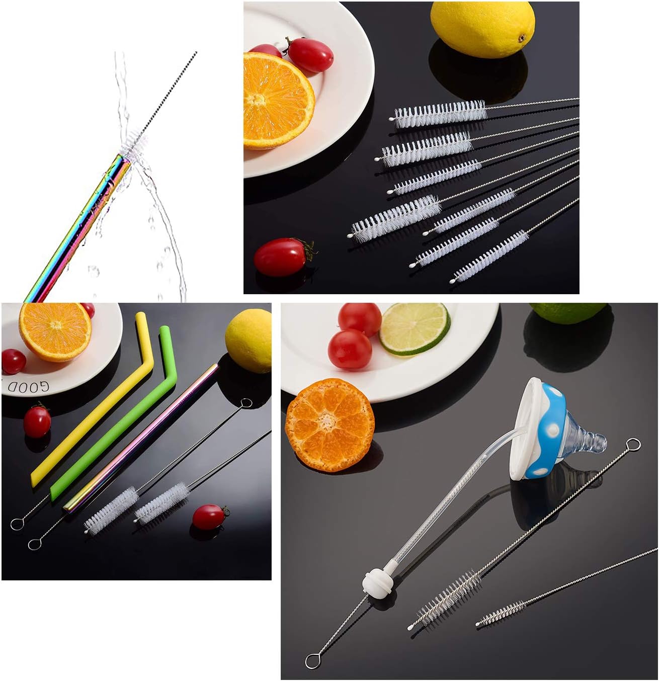 12 Inch Extra Long Straw Brush Cleaner (10 Pack), Flexible Nylon Tube Cleaning Brushes with 0.4 Inch Bristle Head, Rust-Proof Stainless Steel Wire for Reusable Tumbler Straws, Pet Fountains & Pipes