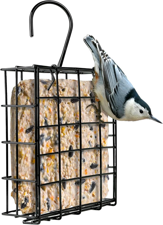 Wild Wings Metal Suet Cage Feeder for Outdoor Décor Wild Bird Feeders, 1 Suet Cake Capacity, Hanging Suet Feeder, Black
