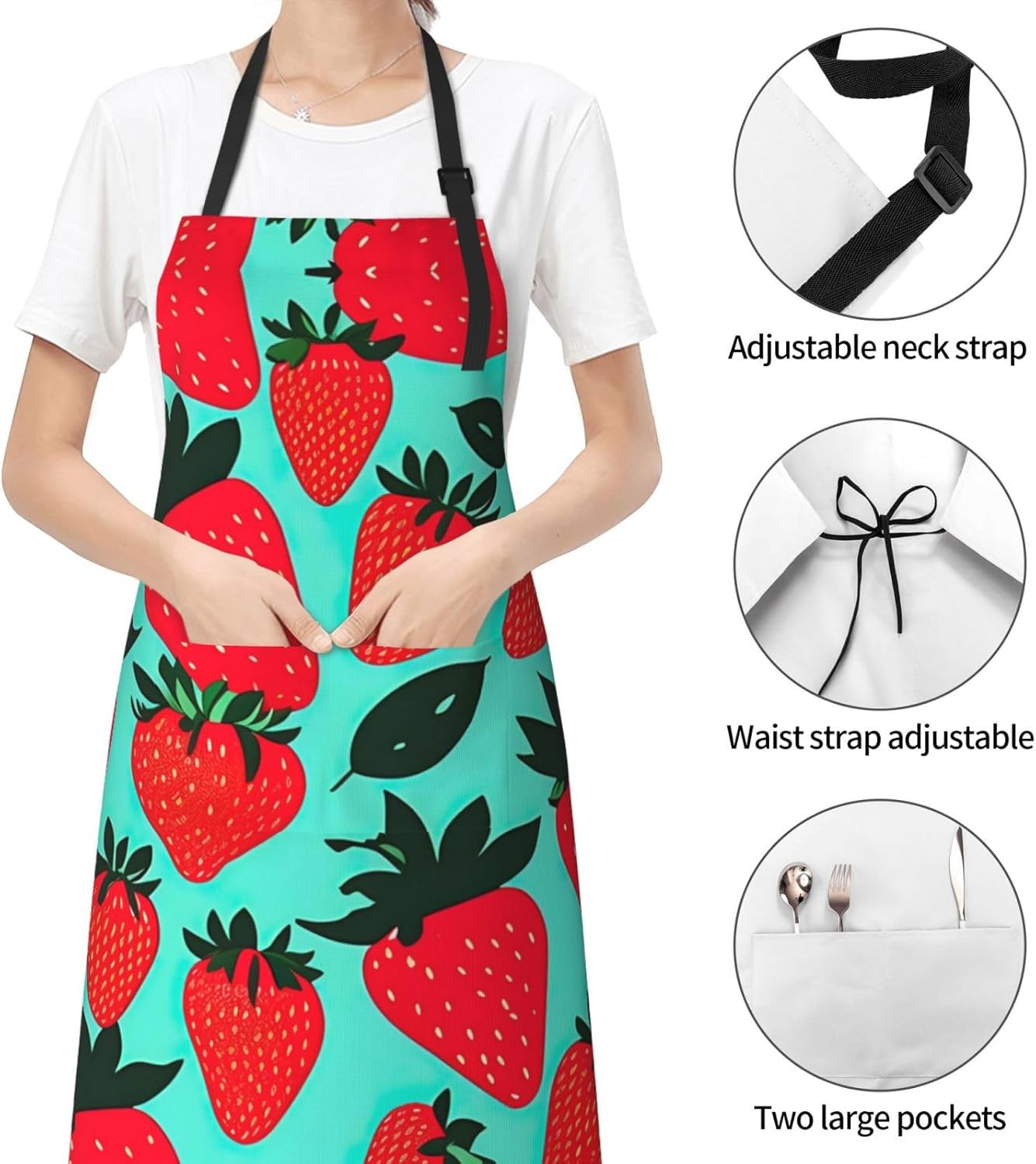 Cute strawberry 1 print Waterproof chef's apron with pocket apron for kitchen cooking baking barbecue and gardening