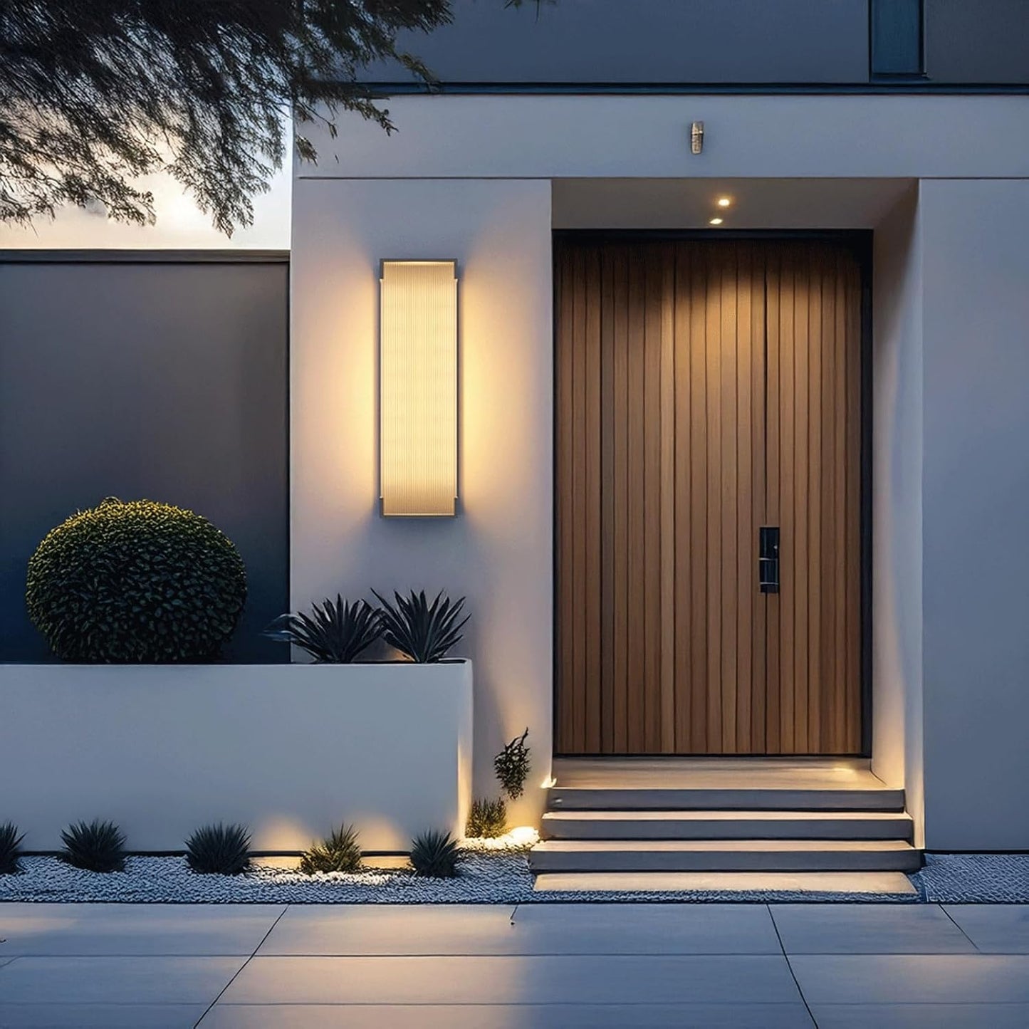 Solar Outdoor Wall Sconce Light Fixture, Modern Exterior Wall Lamp with Remote Control, Waterproof Wall Mounted Lighting, Stainless Steel Wall Lantern for Porch, Patio, Garden, Villa, Yard