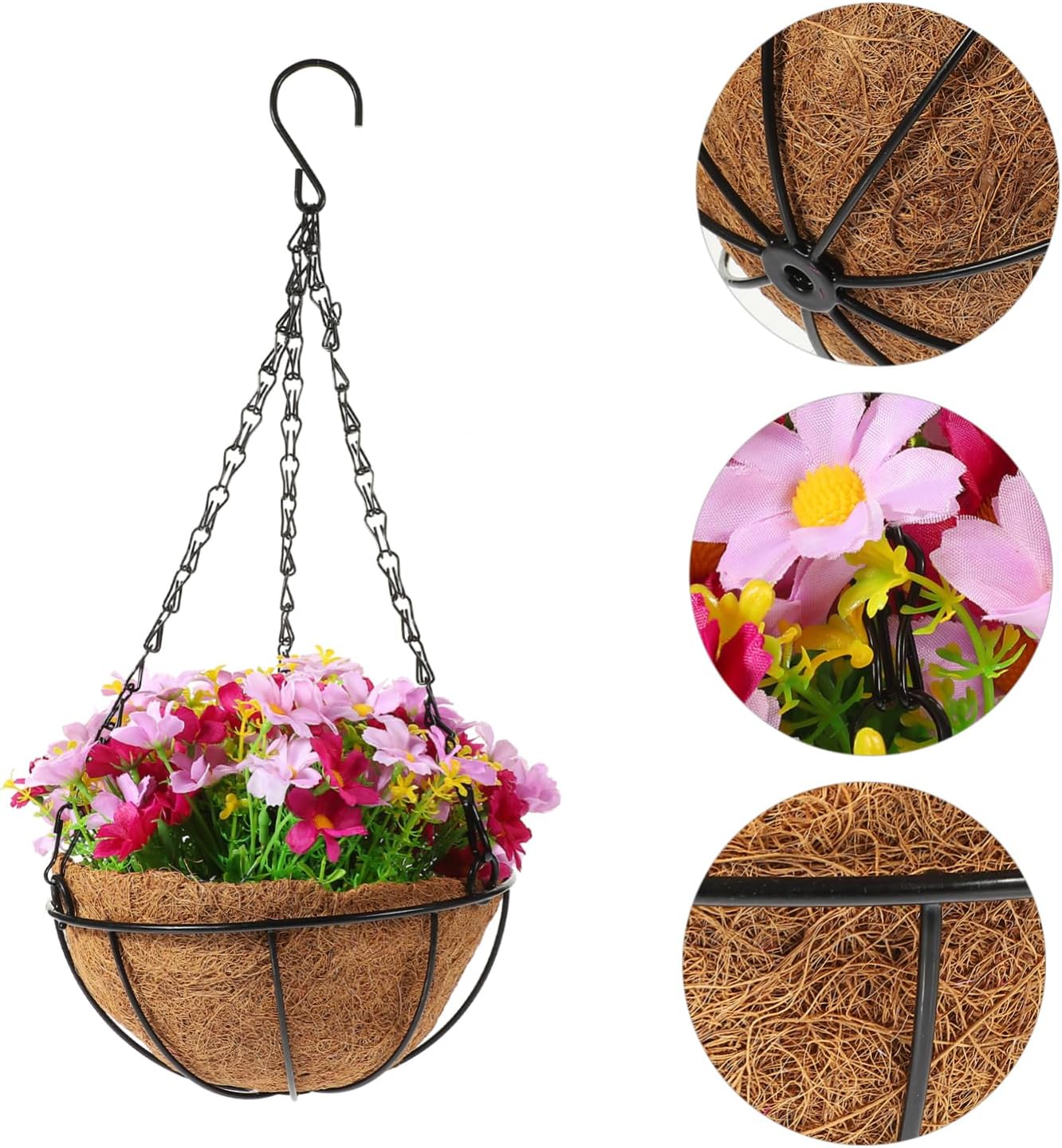 PRETYZOOM Artificial Flower Hanging Basket Large Silk Hydrangea Fake P