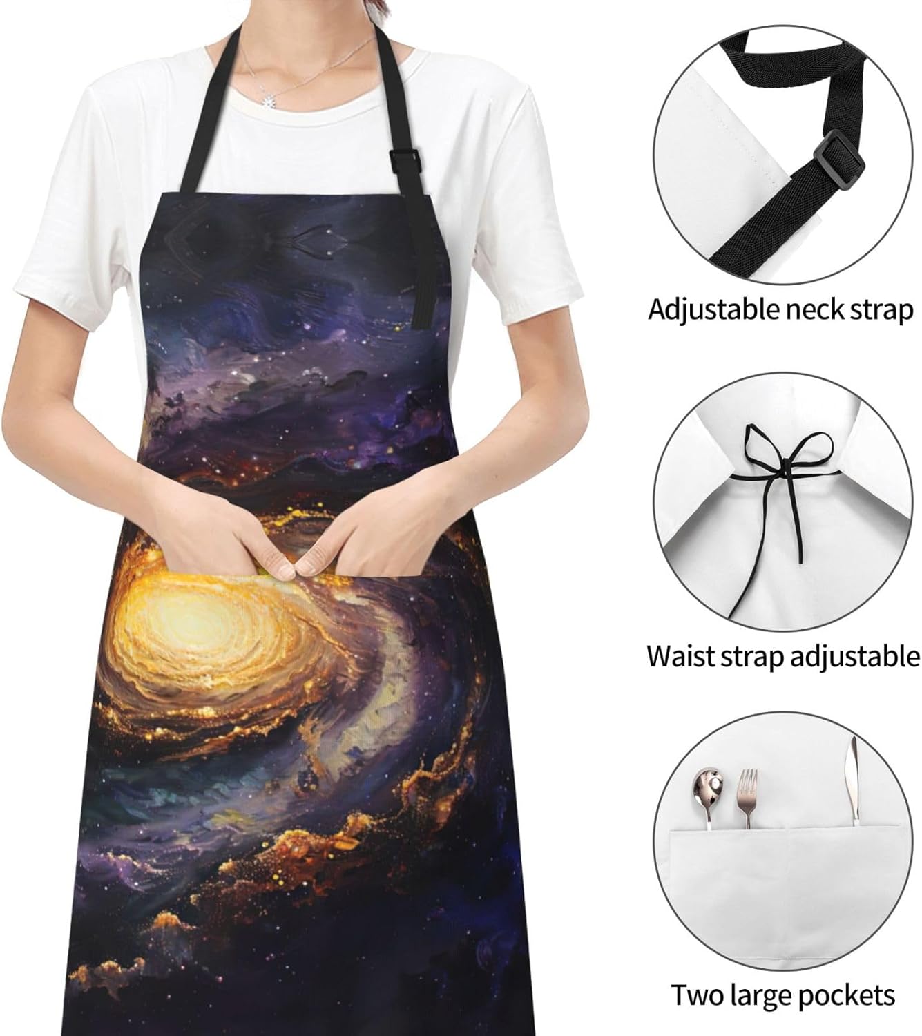 Galaxy print Waterproof chef's apron with pocket apron for kitchen cooking baking barbecue and gardening
