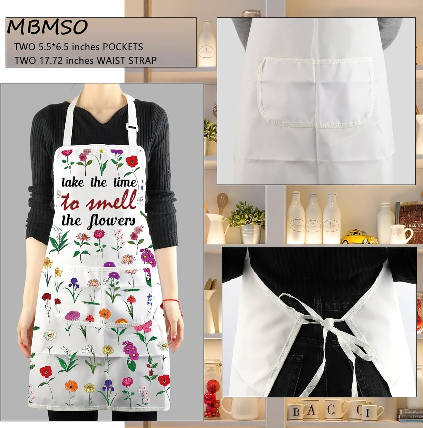 MBMSO Floral Apron with Pockets Flower Gardening Apron Plant Lady Gift For Floral Mom Kitchen Apron Florist Apron Garden Gift