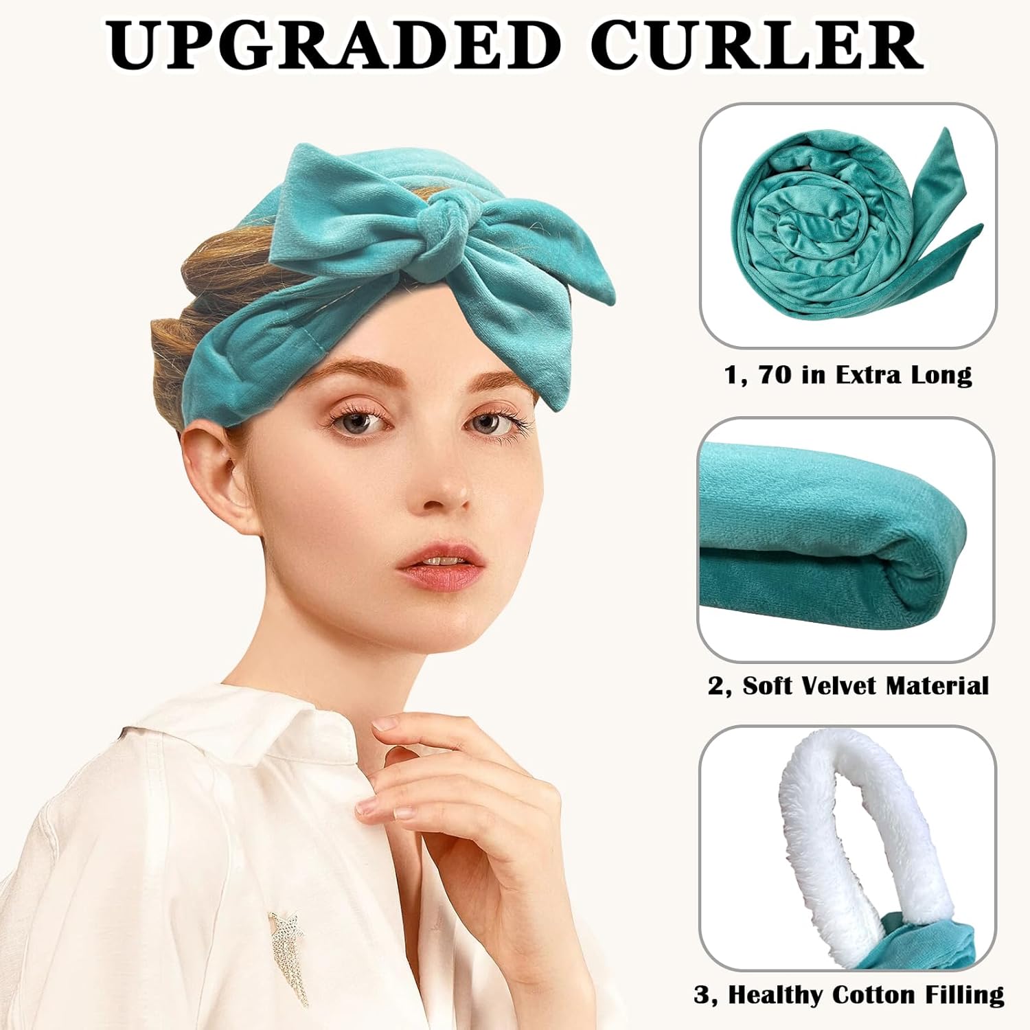 No Heat Overnight Curl Headband, 70" Soft Ribbon Wrap for Long Hair, 9