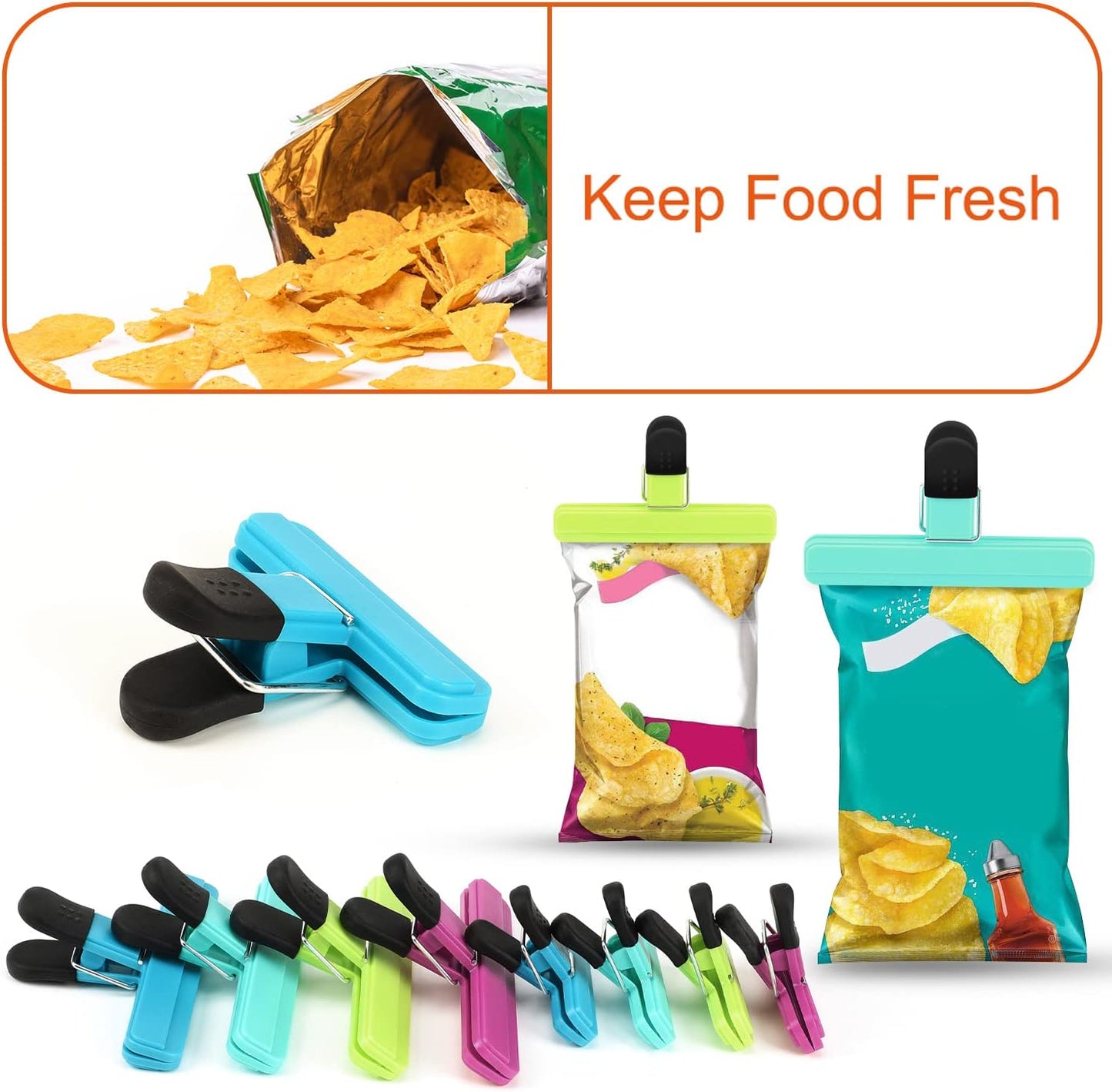 TACGEA Chip Clips, 8 Pack Food Clips, Upgrade Wide Open Bag Clips for 