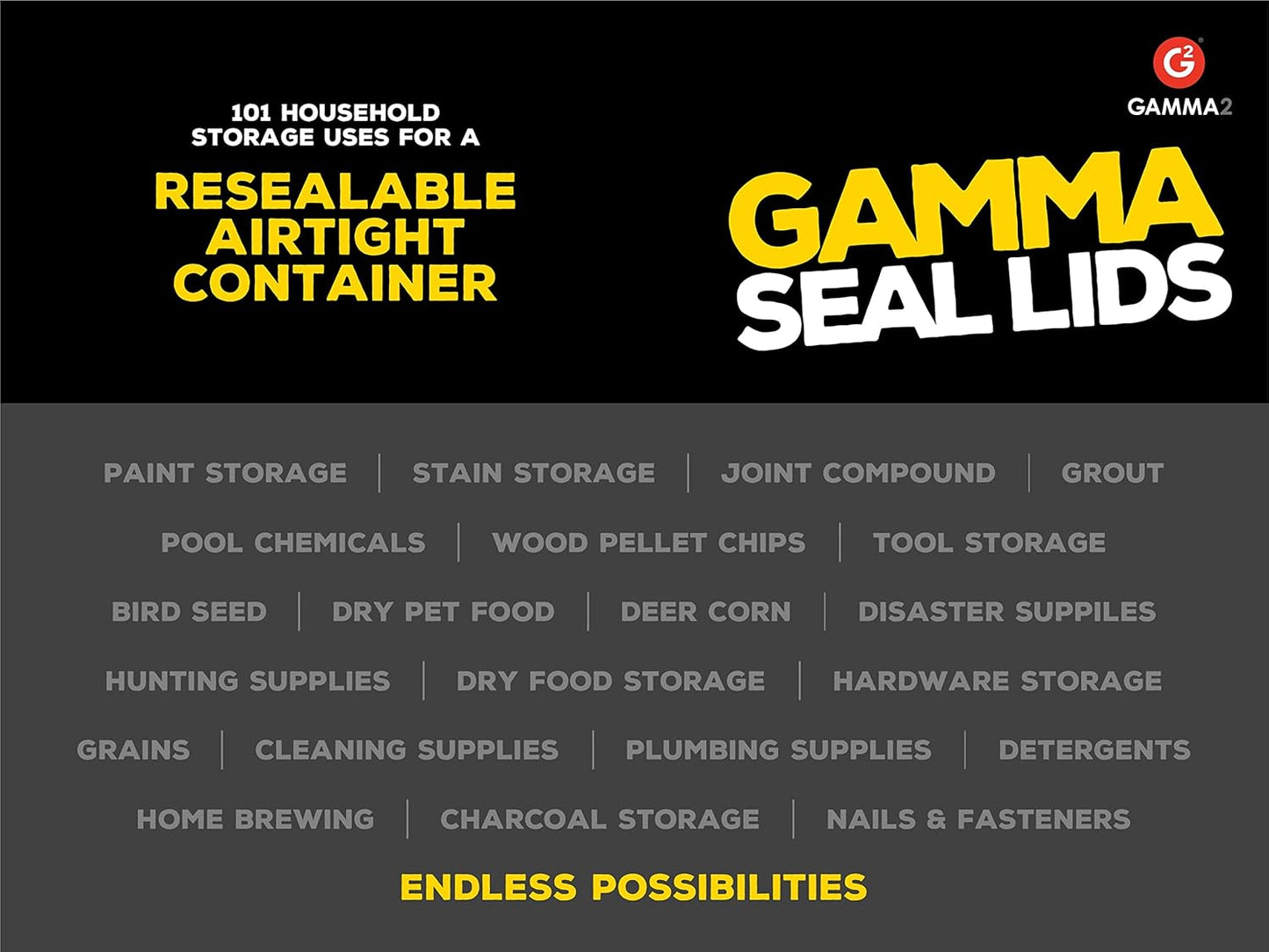GAMMA2 Gamma Seal Lid - Pet Food Storage Container Lids - Fits 3.5, 5, 6, & 7 Gallon Buckets, Black, Made in USA